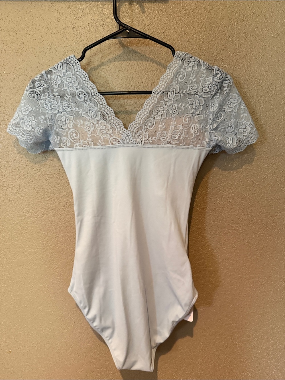 Light Blue Lace Sleeve Leotard - Picture 2 of 3